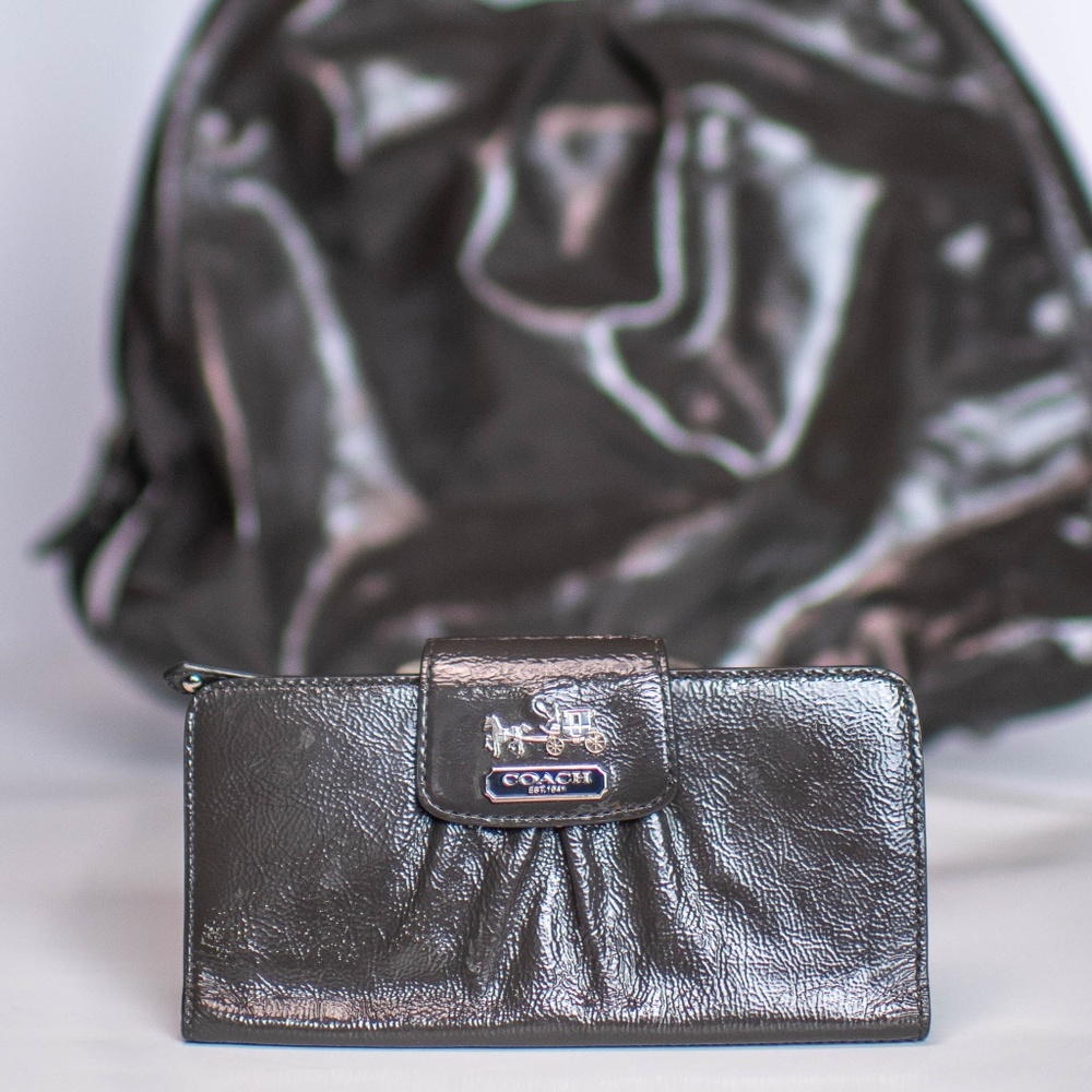 Coach Madison Patent Leather Maggie Hobo + Wallet